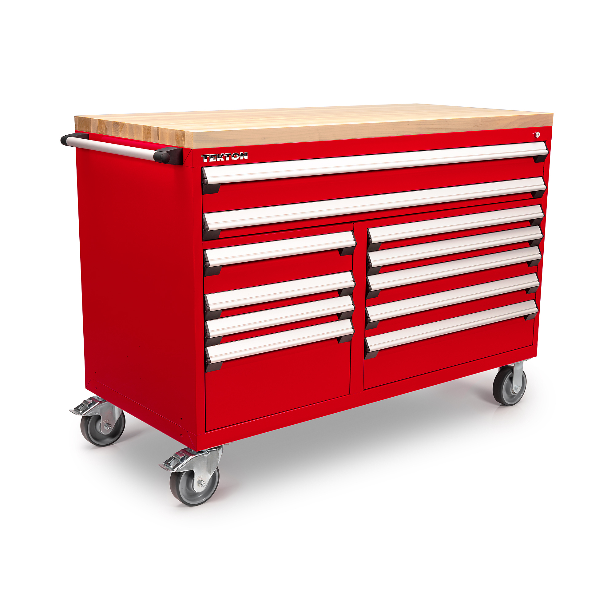 TEKTON 11-Drawer 40/60 Split Bank Tool Cabinet with Hardwood Block Top, Red (60 W x 27 D x 41.5 H in.) | OCL63202LWT